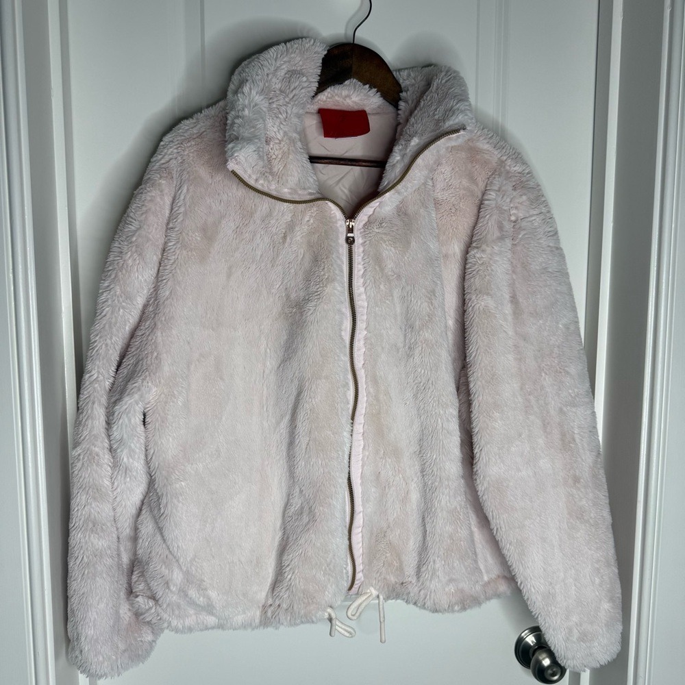 Pink‎ Faux Fur Zip Up Jacket Cozy Warm Casual Outerwear XLarge